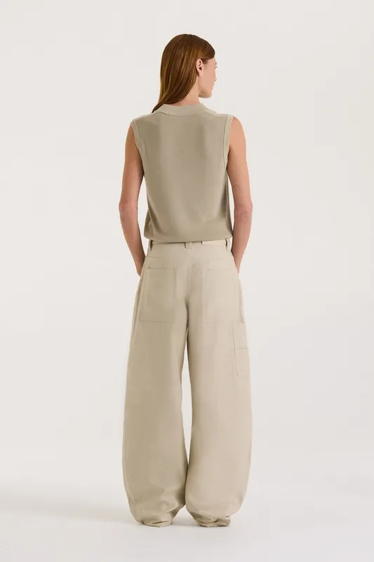 Light Khaki Cotton Carpenter Barrel Pants