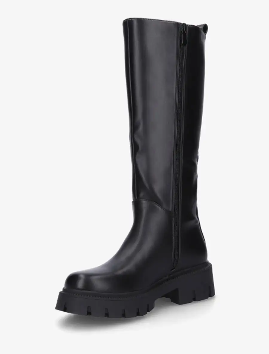 Urban Stretch Panel Block Heel Faux Leather Knee High Boots
