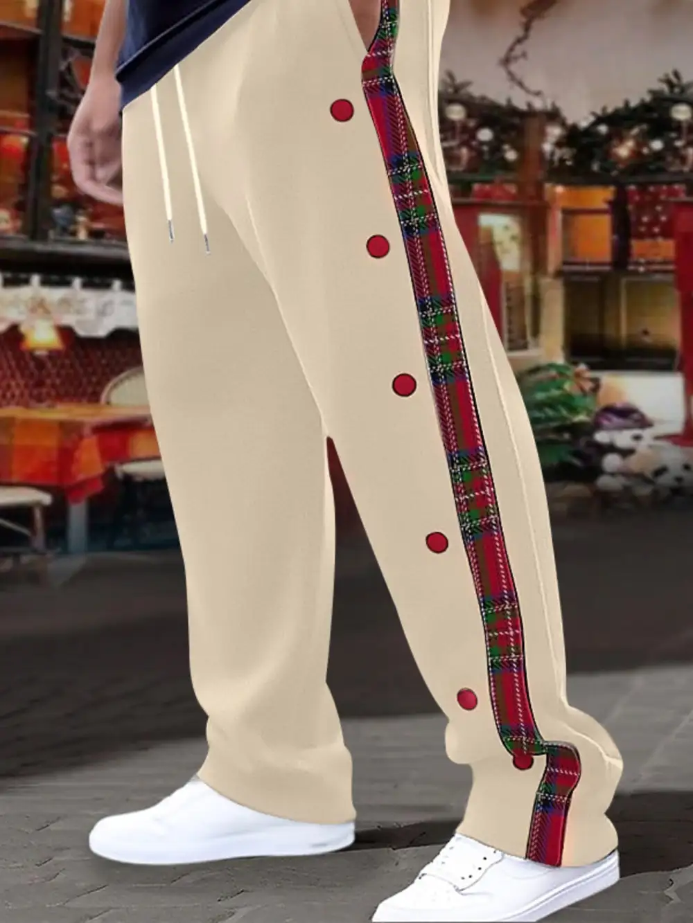 Men's Full Size Plaid Trim Snap Button Track