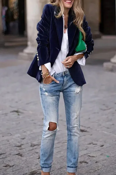 Refined Single-Button Lapel-Collar Long-Sleeve Blazer