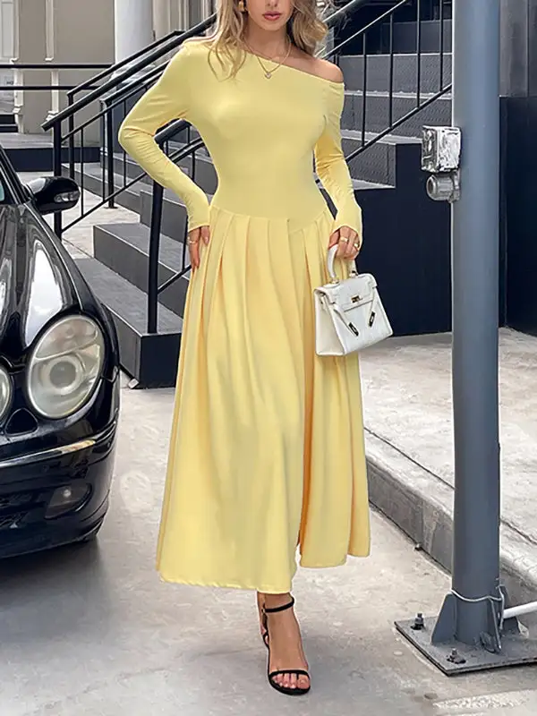 High Pleated Long Maxi Dress