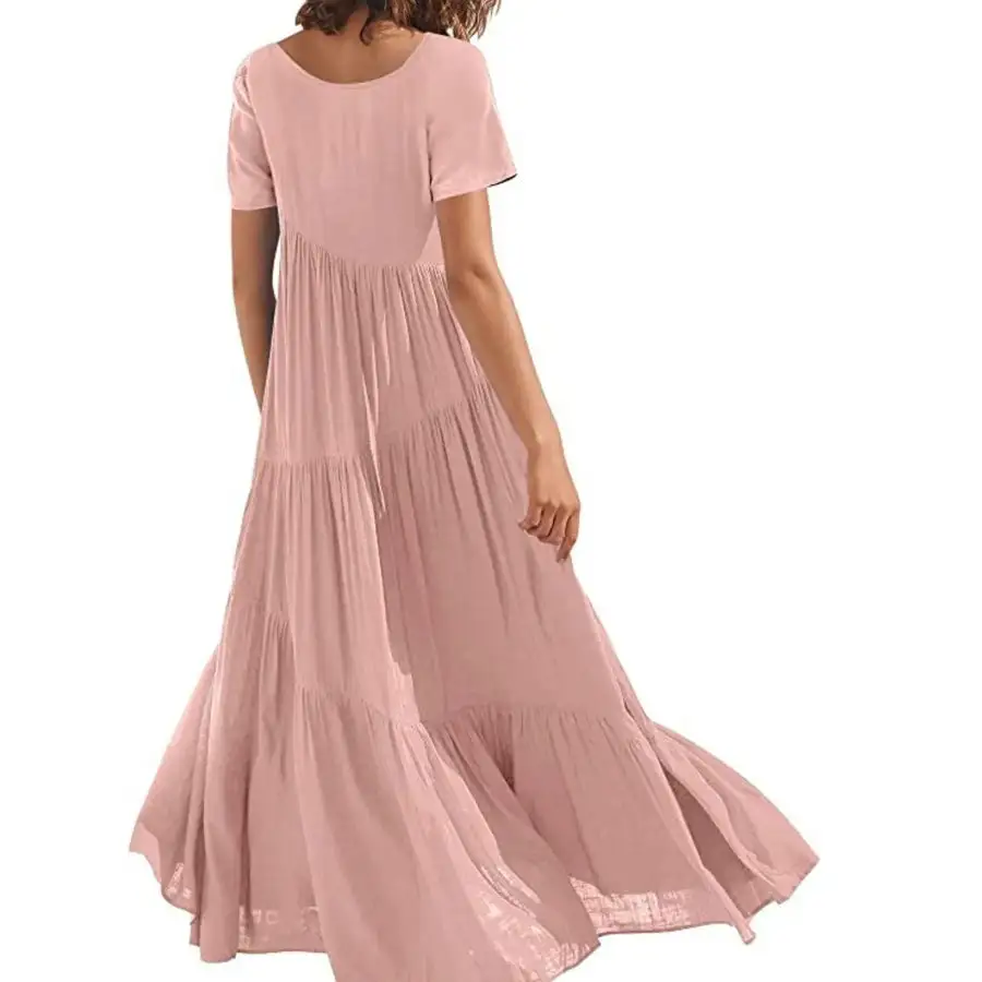 Round Neck Tiered Ruffle Maxi Dress