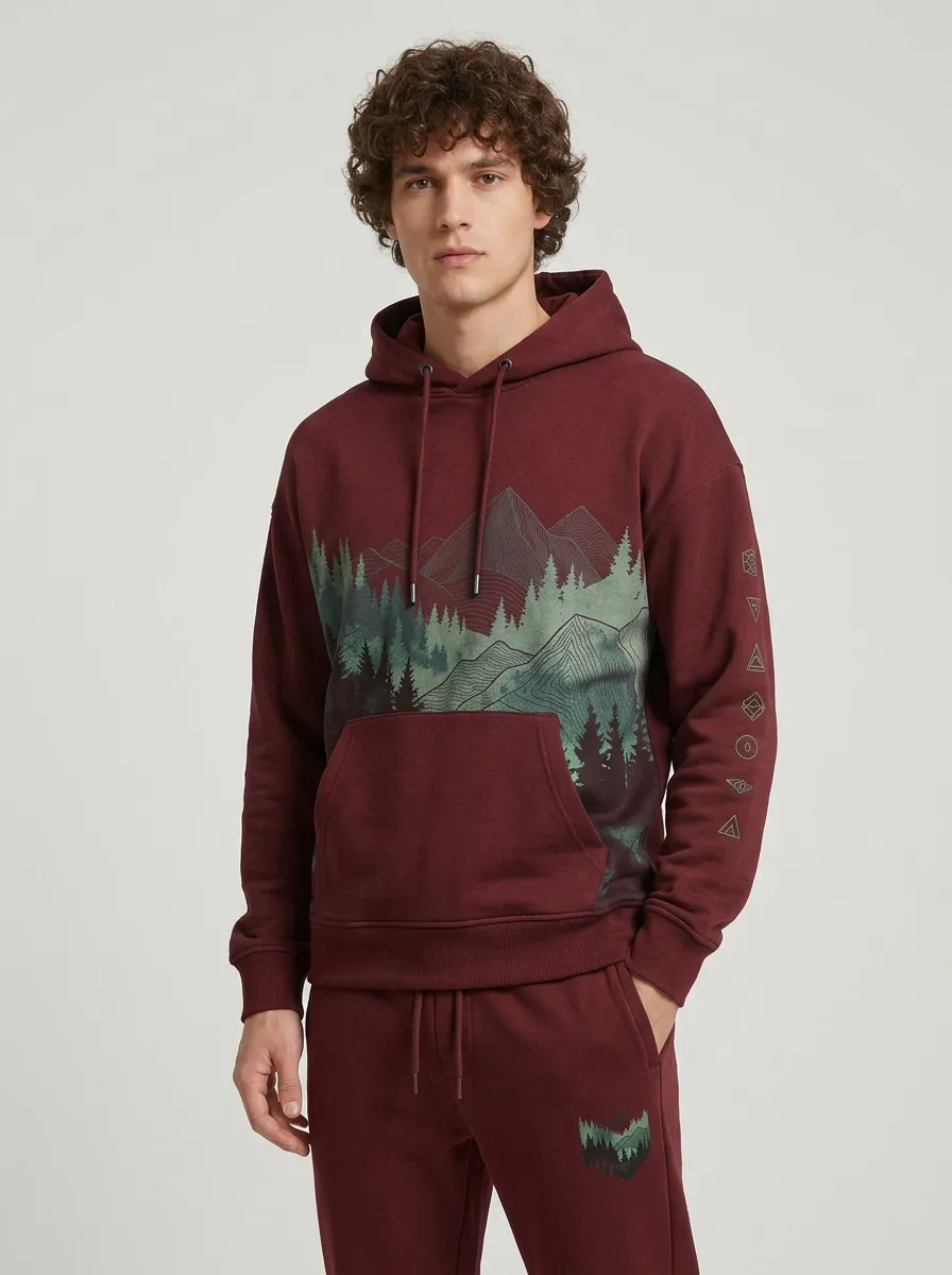 Men's Outdoor Nature Lover Mountain Forest Printed Tracksuit