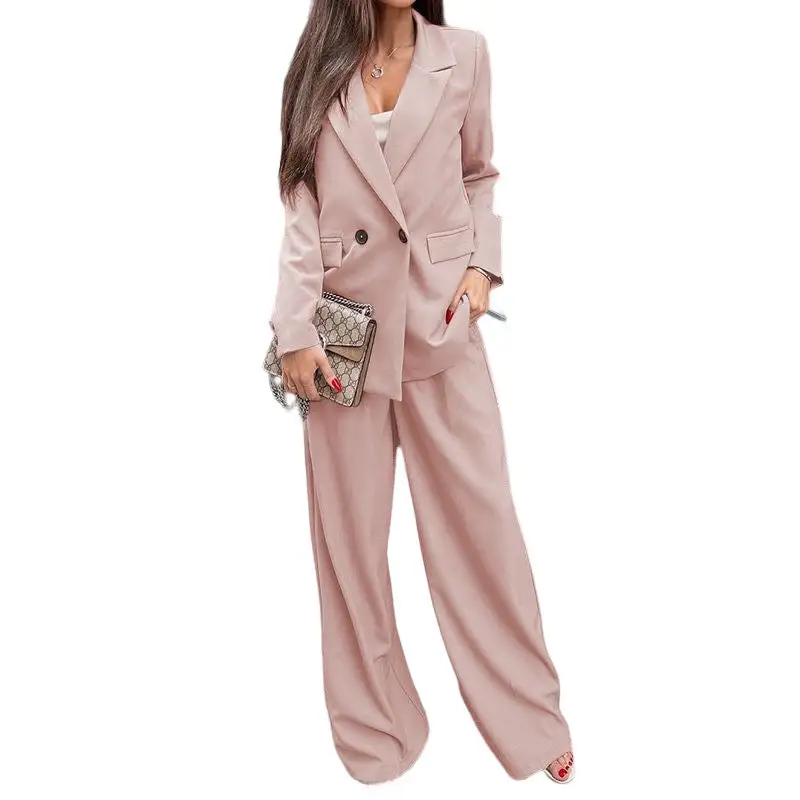 Lapel-Collar Long-Sleeve Blazer Matching and Pants Set