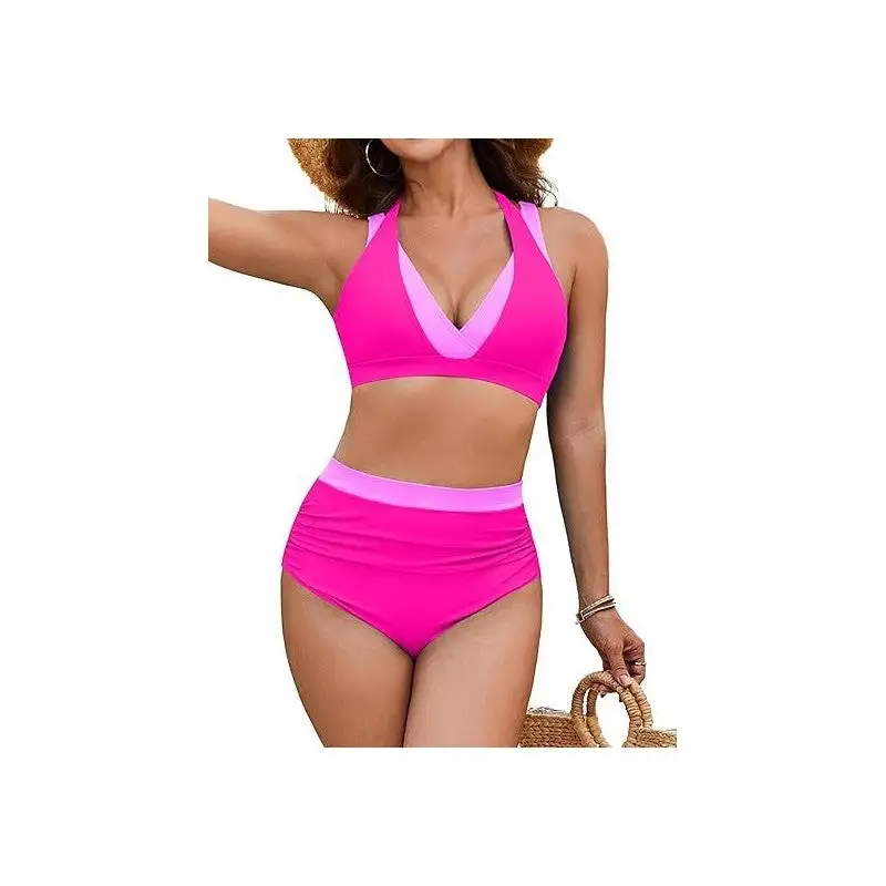 Two-tone Halter High-waist Bikini
