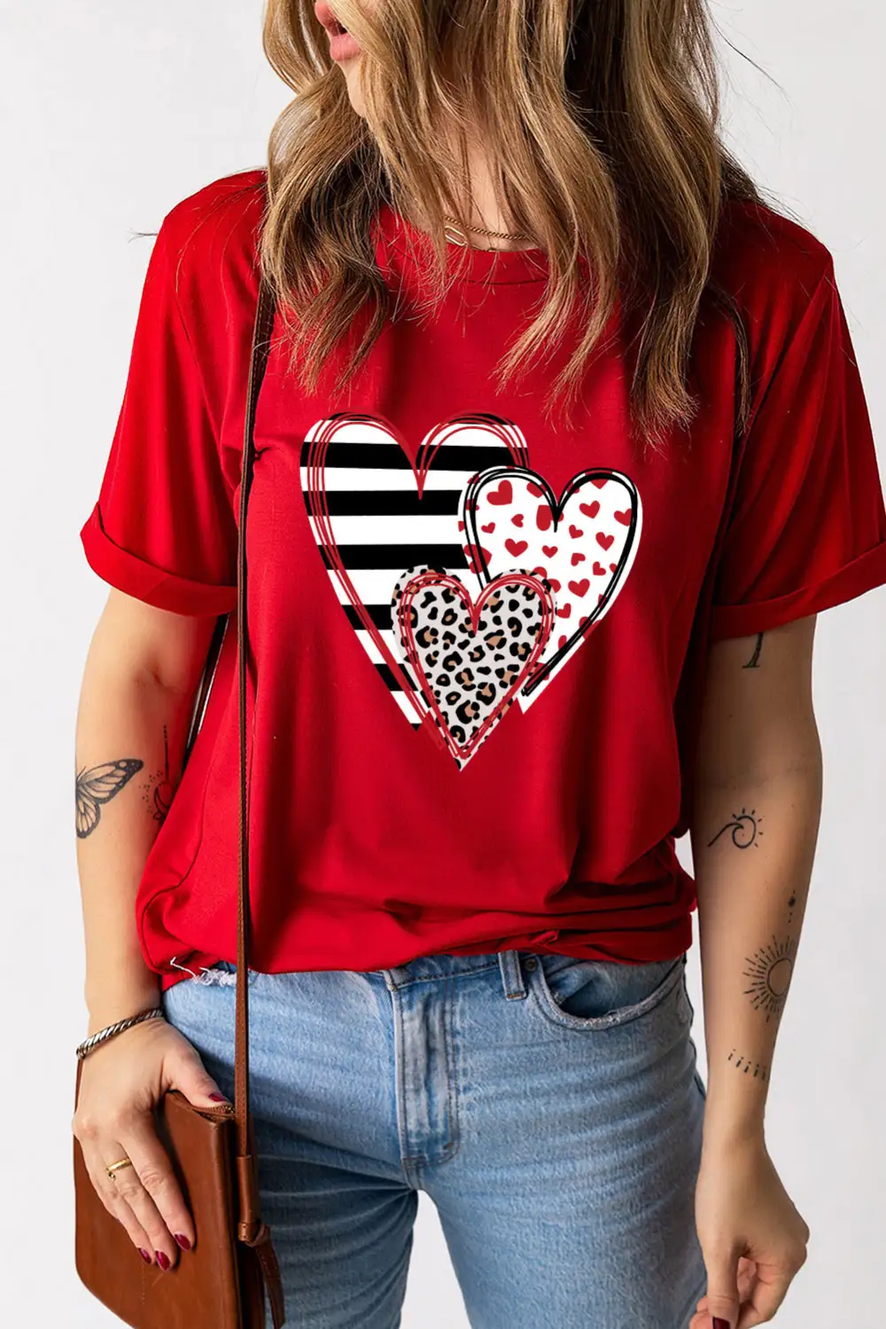 Red Leopard Striped Heart Shaped