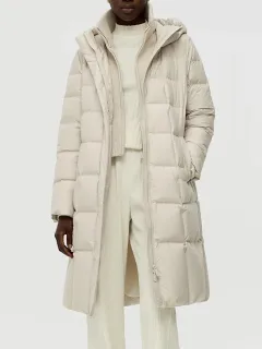 Patchwork Hooded Long Goose Down Coat