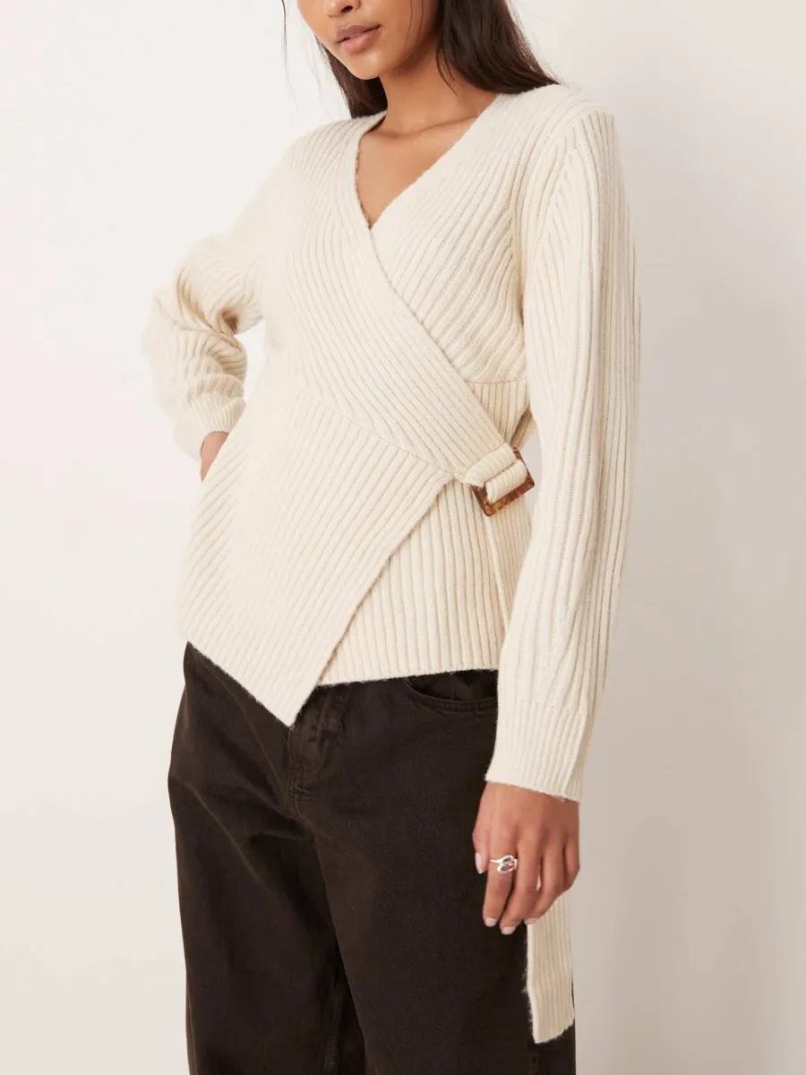 Wrap-Belted Rib-Knit Sweater