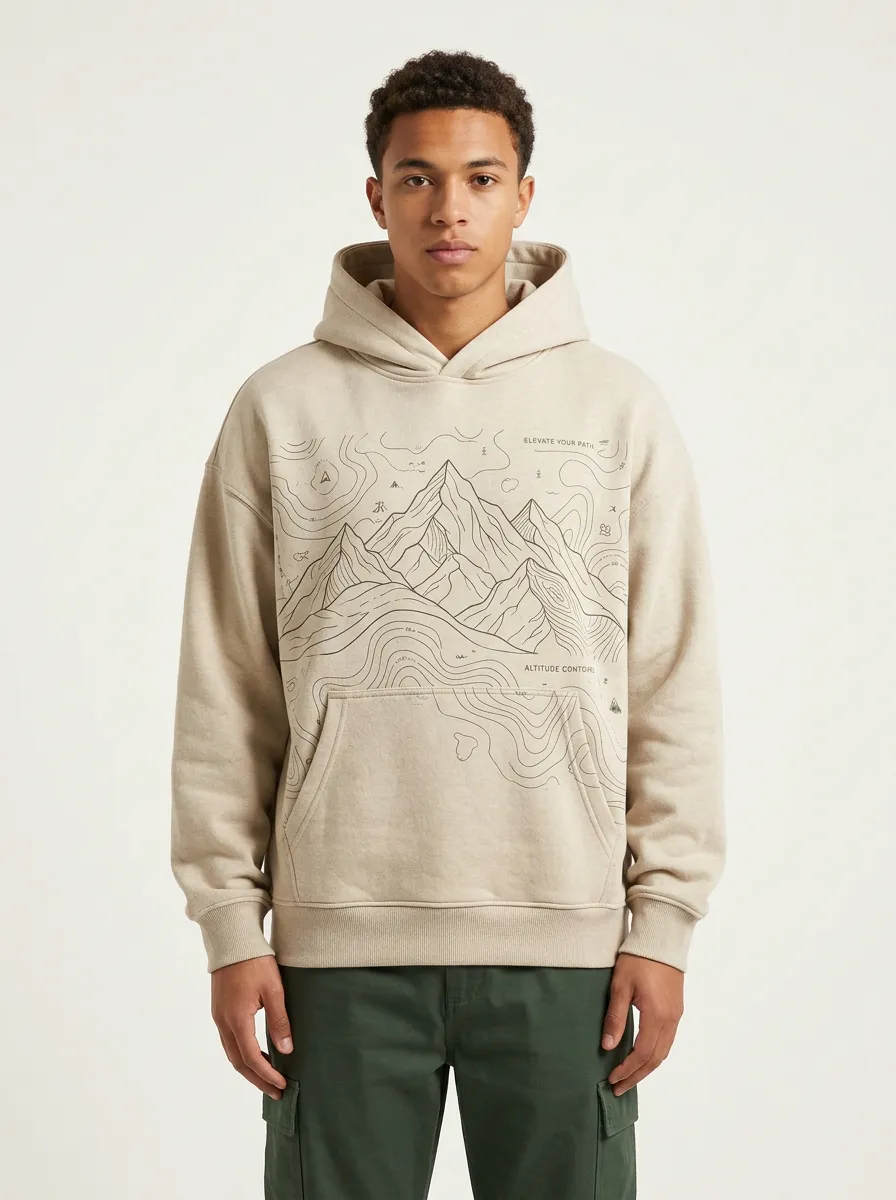 Men's Hiking Outdoor Explorer Mountain Topographic Graphic Hoodie