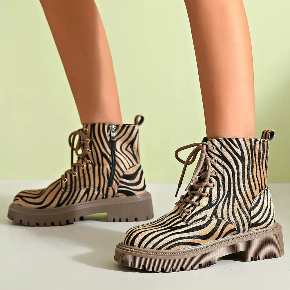 Animal Print Lace Up Ankle Boots