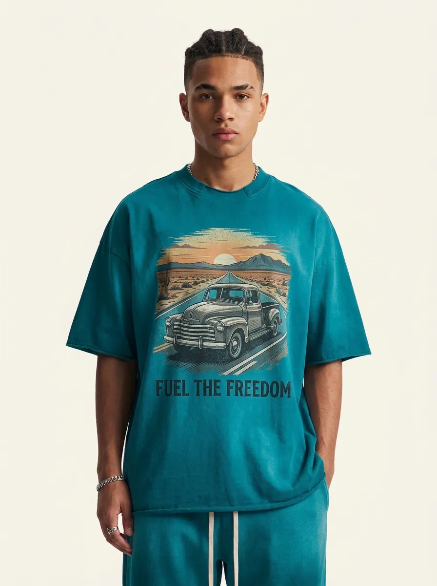 Men's Vintage Truck Desert Road Fuel The Freedom Printed T-shirt
