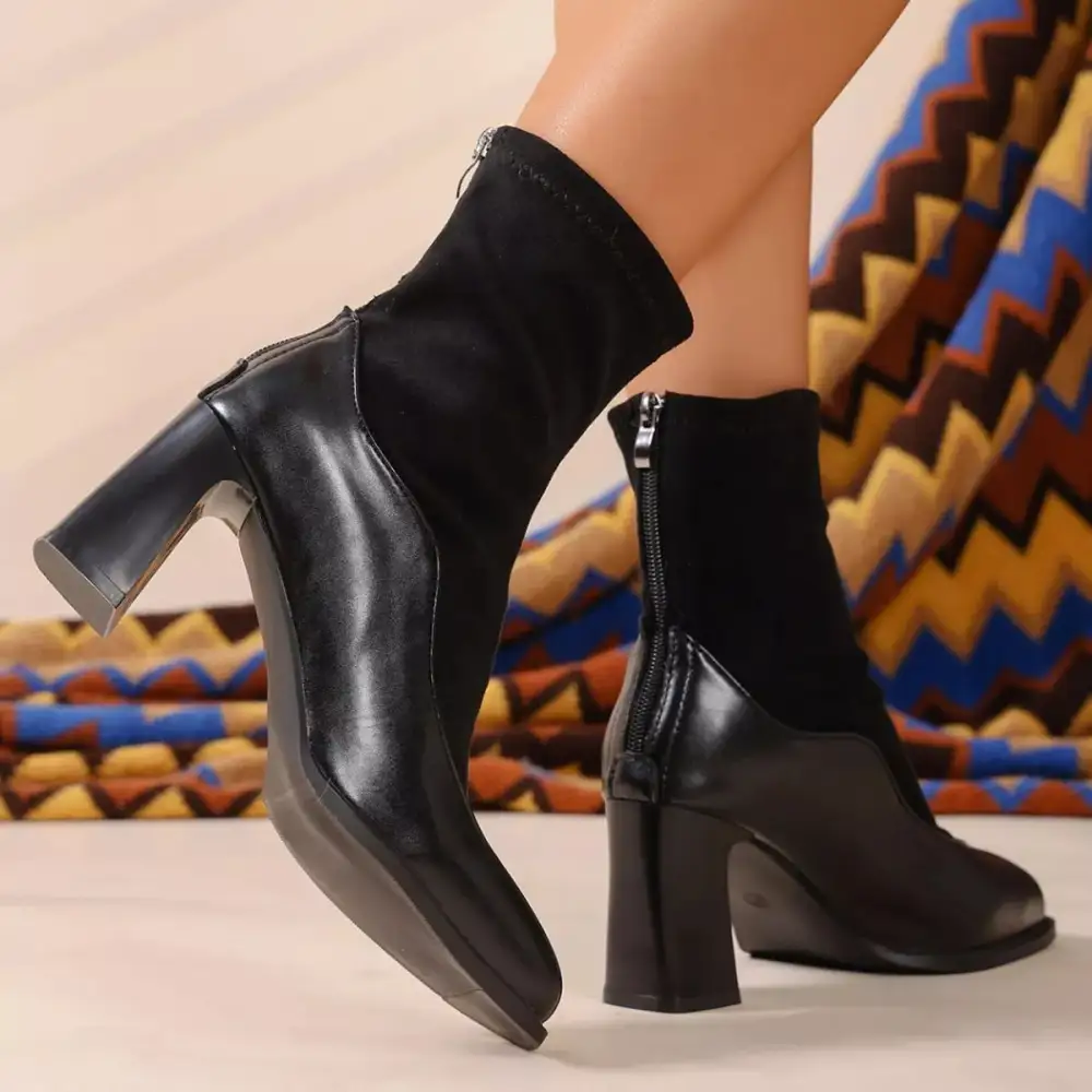 Square Neck Block Heel Boots