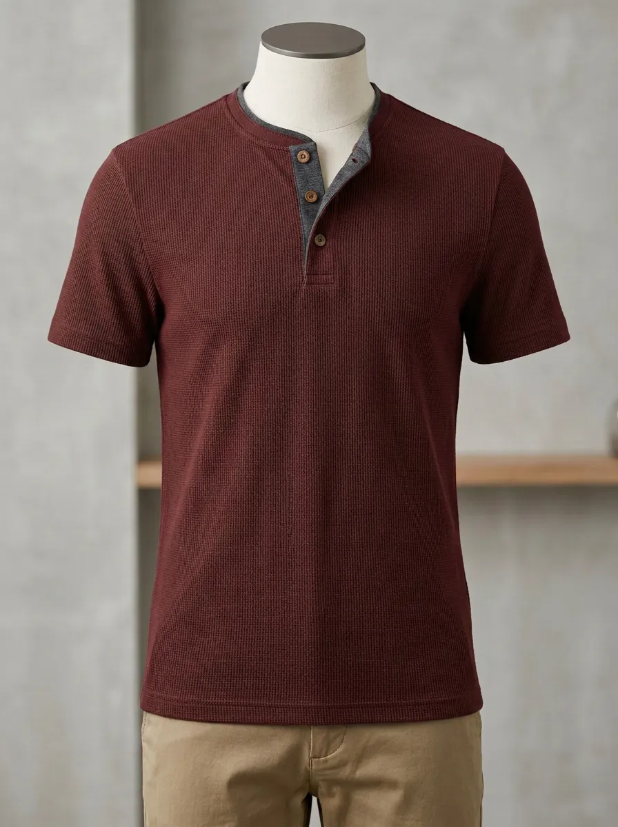Classic Textured Men's Short-Sleeve Henley Shirt