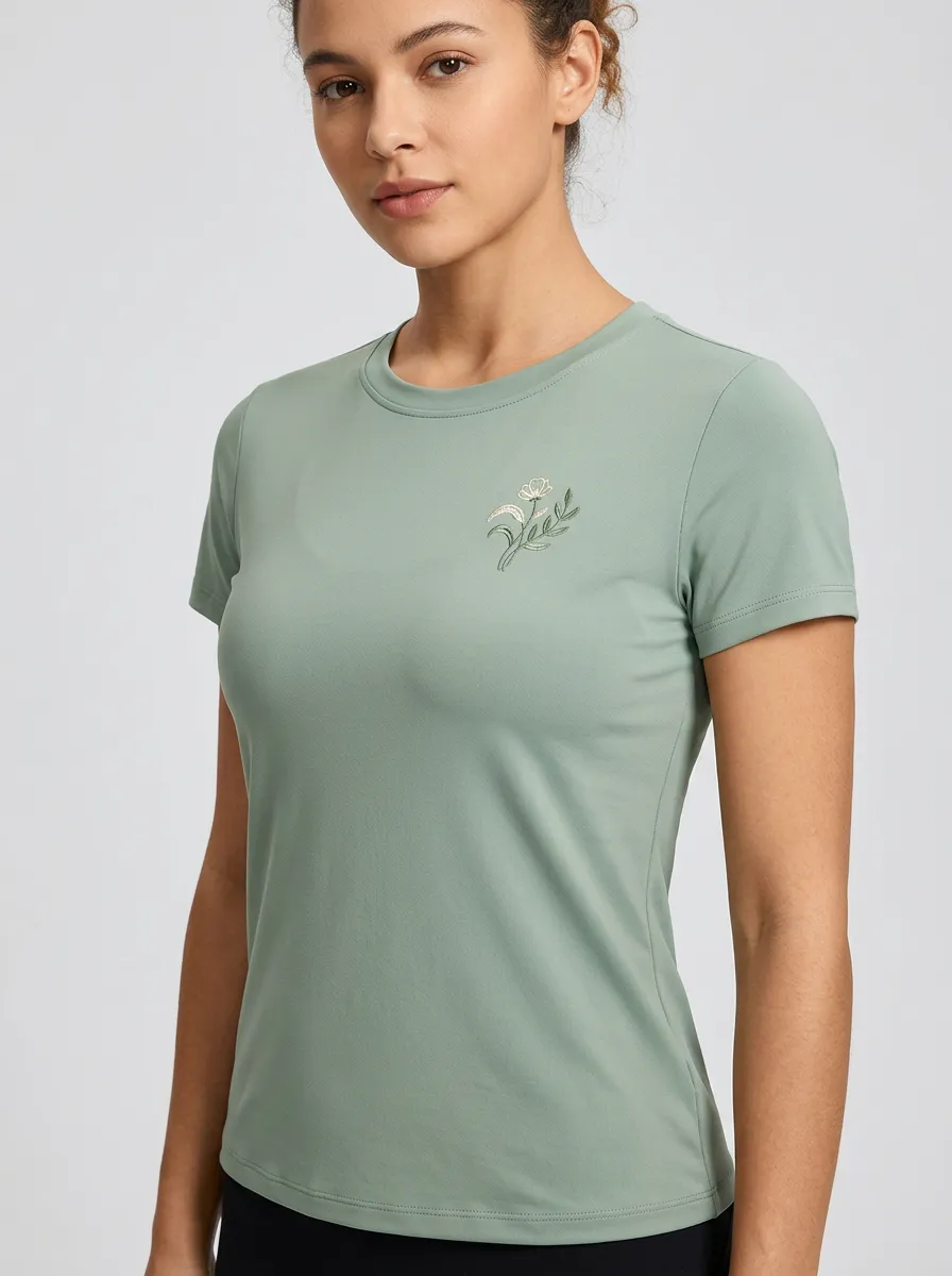 Women's Floral Chest Embroidered Classic T-Shirt