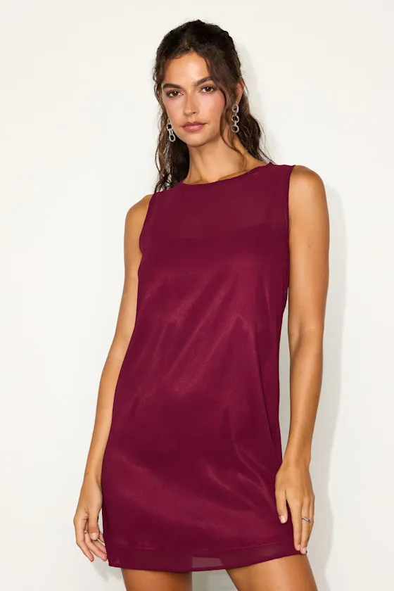 Kataleya Wine Red Chiffon Sleeveless Mini Shift Dress