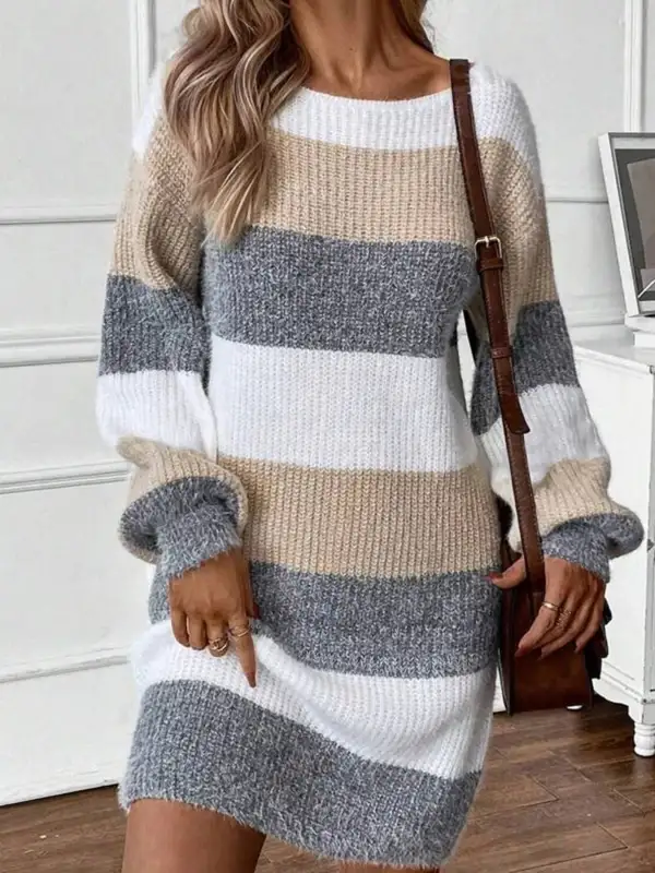 Patchwork Long Sleeve Sweater Dress