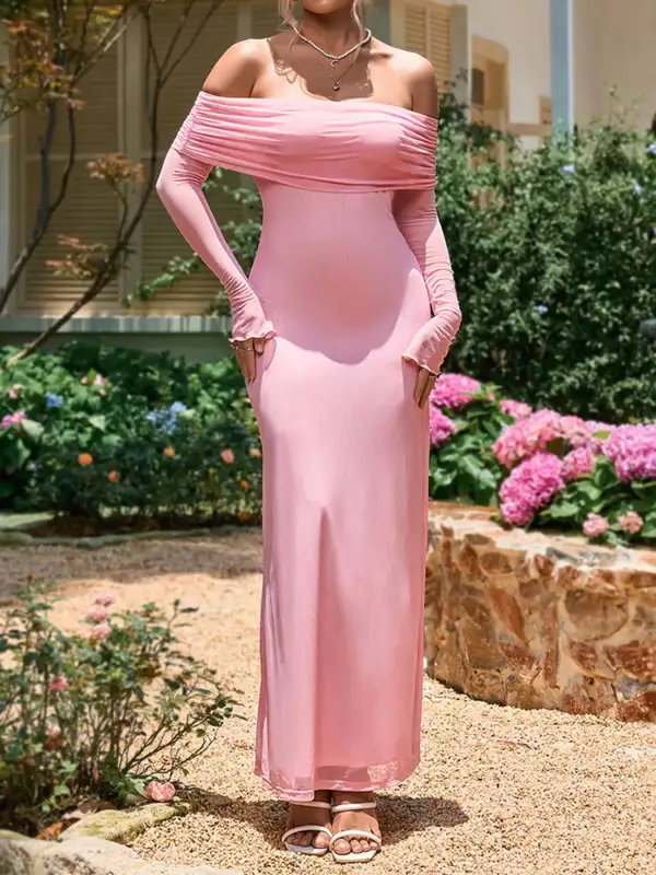 Wearable Cut Ruched Long Sleeve Maxi Dress