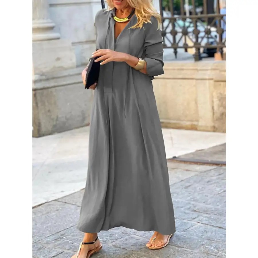Full Size Solid Color Maxi Shirt Dress Plus Size