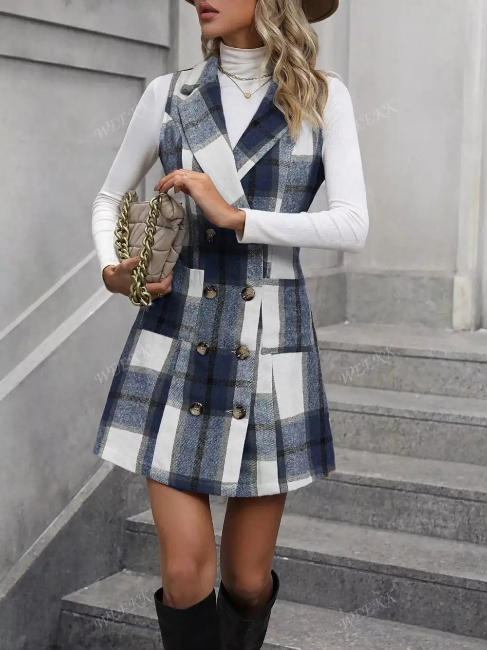 Plaid Sleeveless Dress Casual