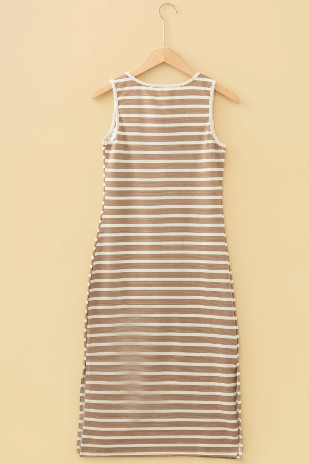 Striped V Neck Slit Midi Dress