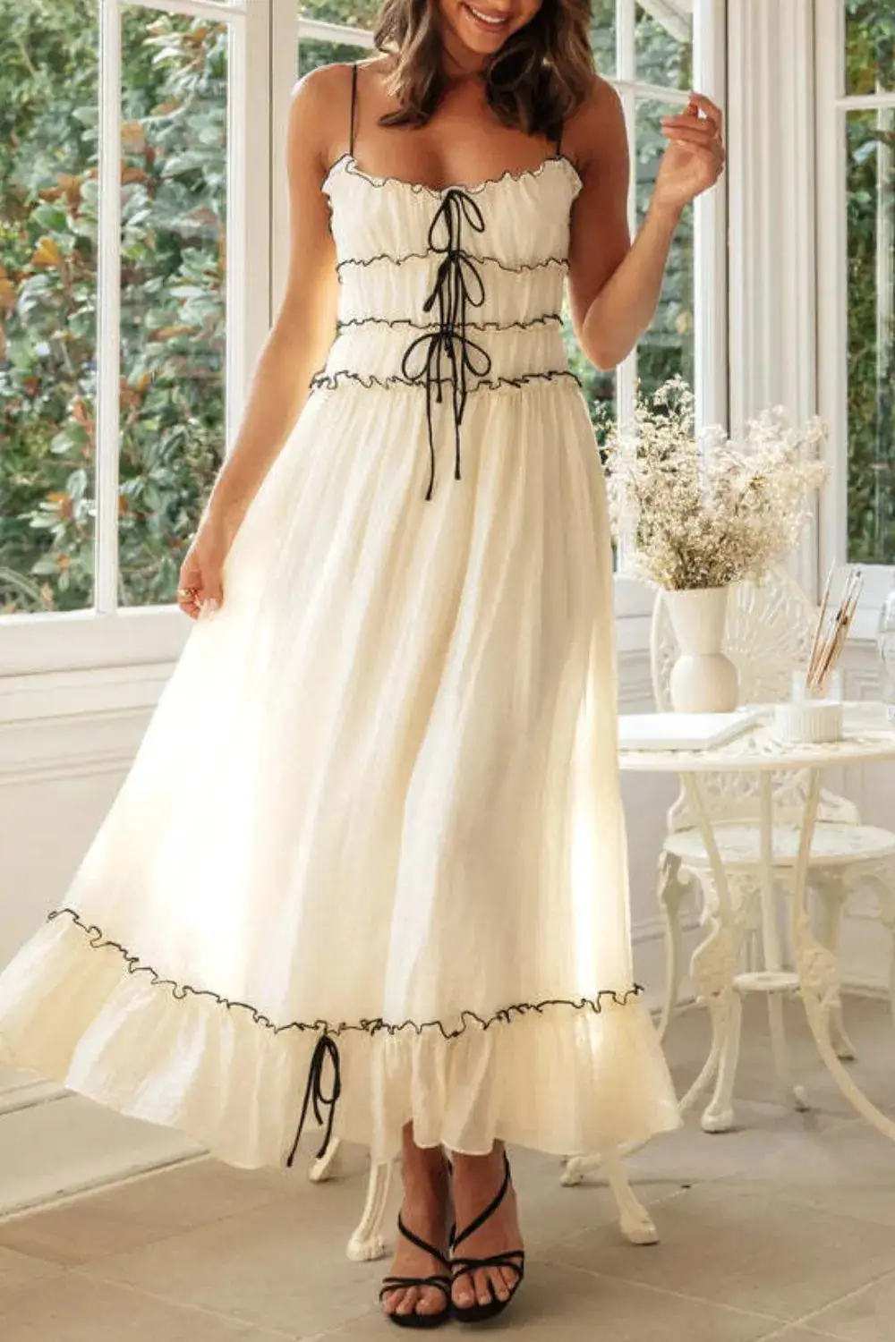Textured Tie Waist Tie Detail Dress