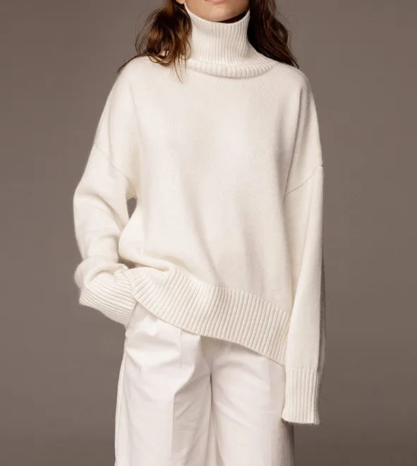 Casual High Neck Long Sleeve Relaxed Fit Relaxed Shape Sweater