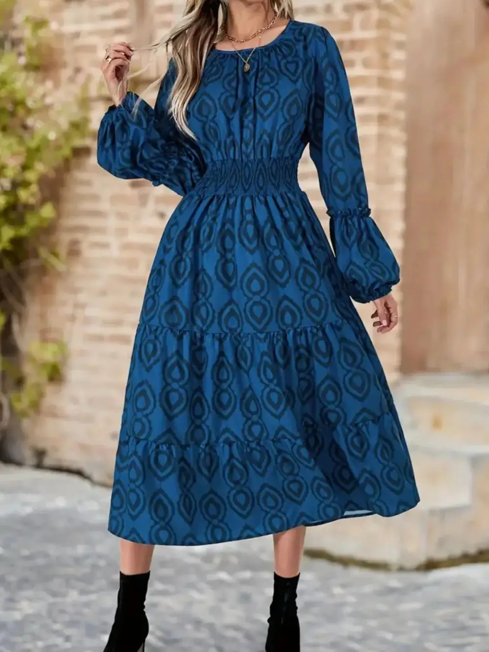 Printed Round Neck Dress Casual