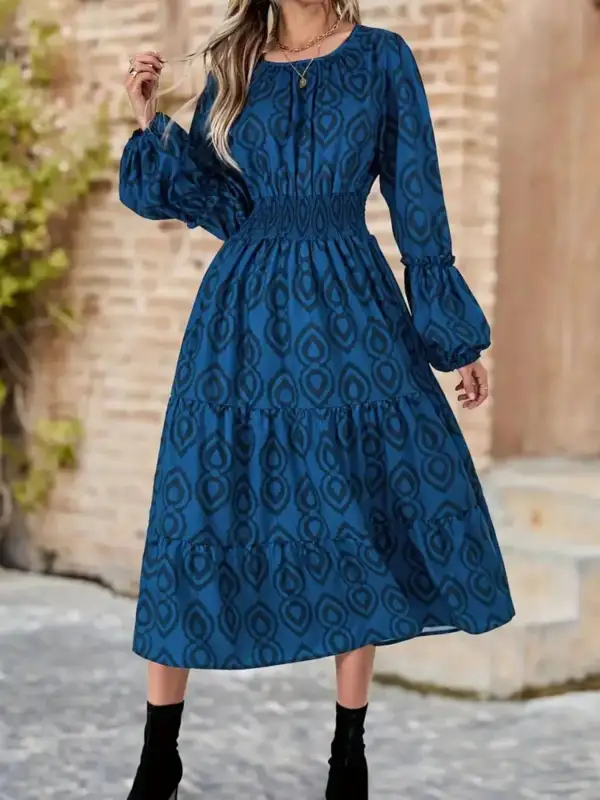 Printed Round Neck Dress Casual