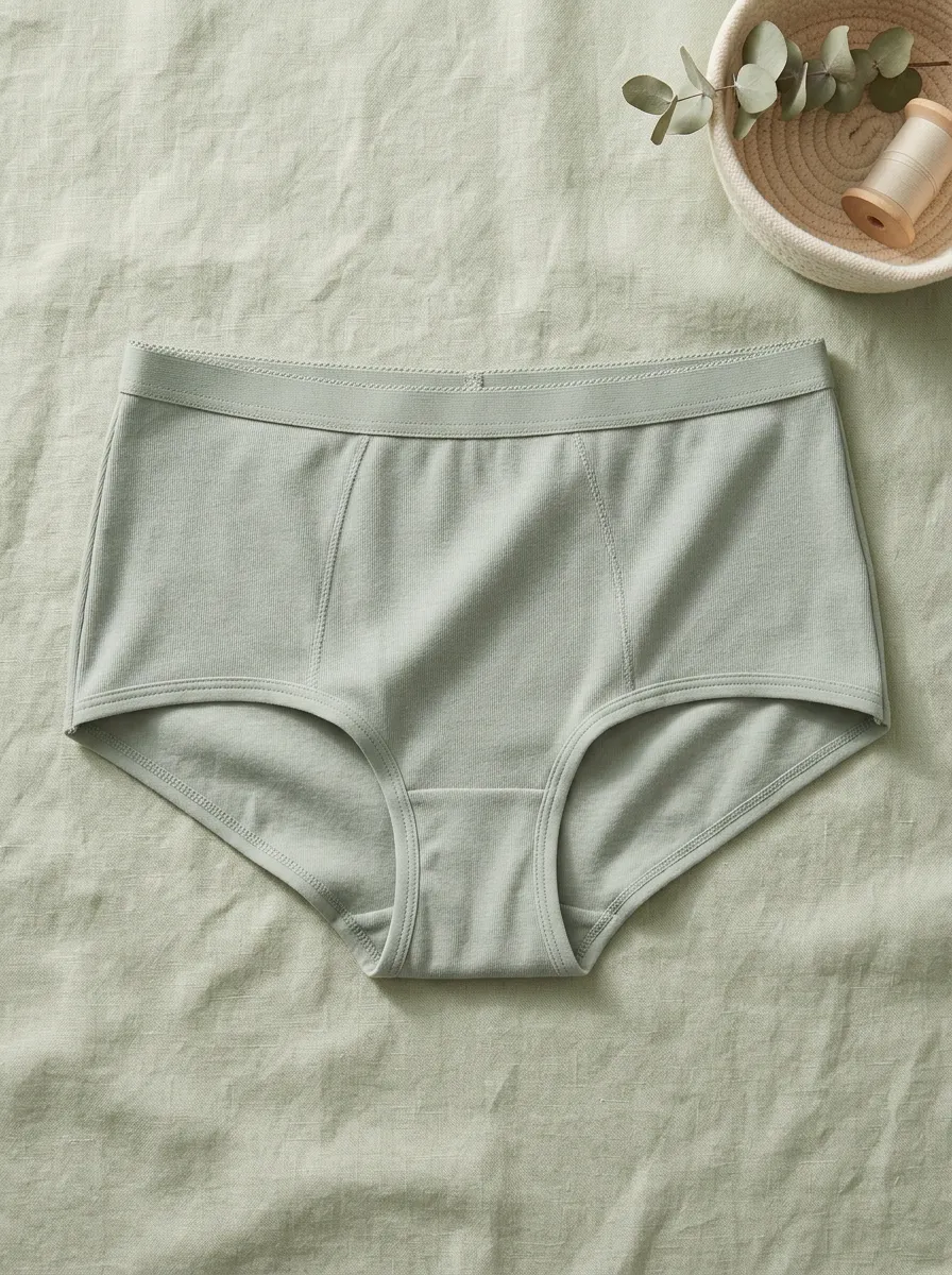 Women's Sage Green Ribbed Cotton High Waisted Briefs