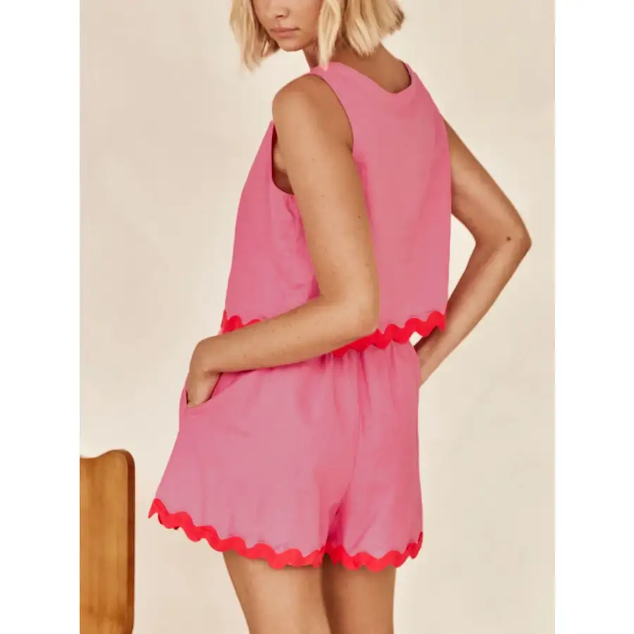 Contrast Trim Round Neck Tank and Shorts Set