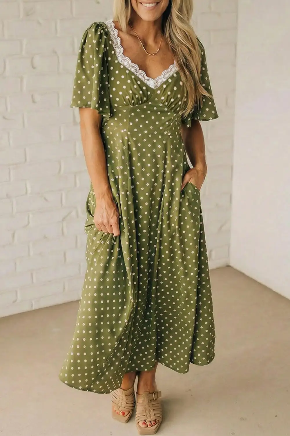 Polka Dot Printed Smocked Maxi Dress