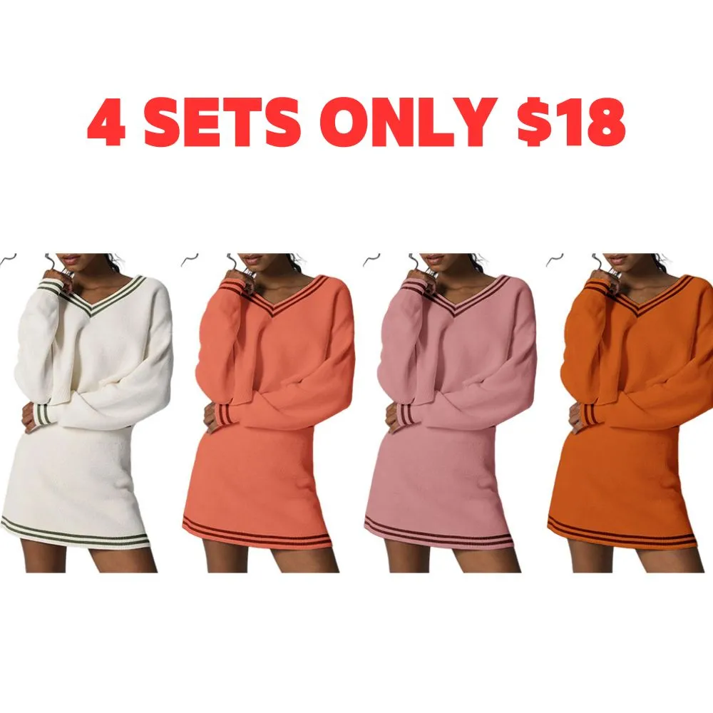 Women’s 2-Piece Knit Sweater & Mini Skirt Set – Casual Fall Lounge & Travel Outfit