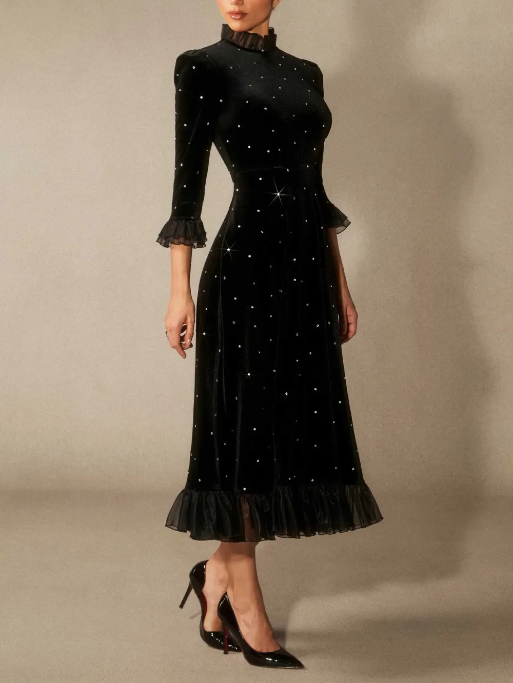 Velvet Rhinestone Midi Dress