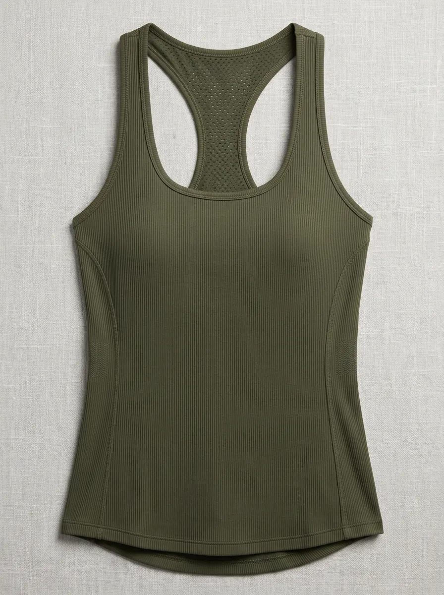 Women's Olive Green Ribbed Racerback Seamless Workout Tank Top