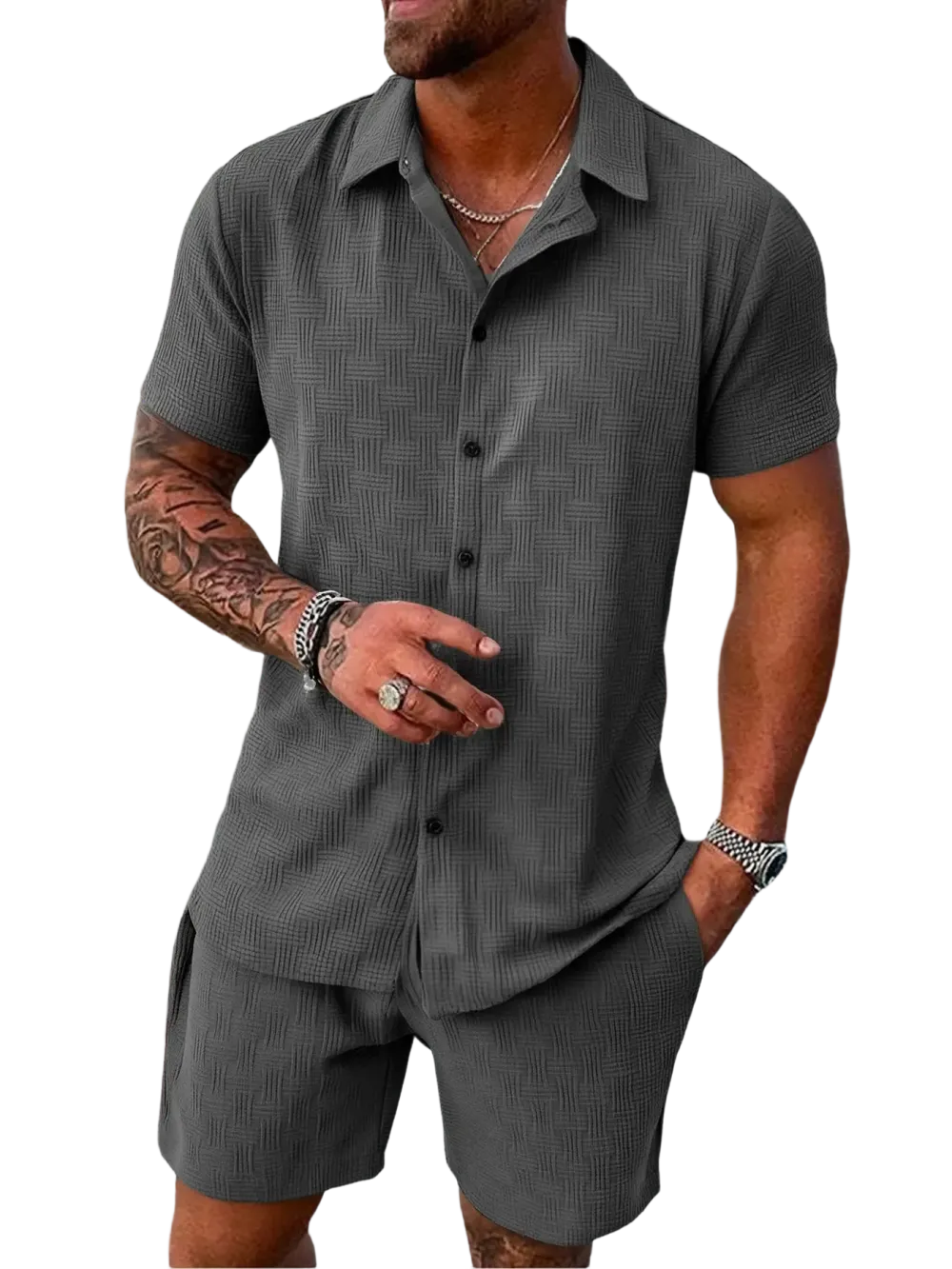 🔥 Men's Short Sleeve Pajama Two-Piece Set | Comfortable Loungewear Essential