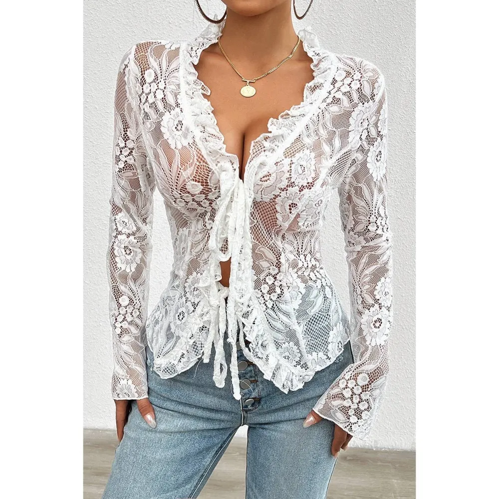 Lace Trim Ruffle Trim Knot Detail Top