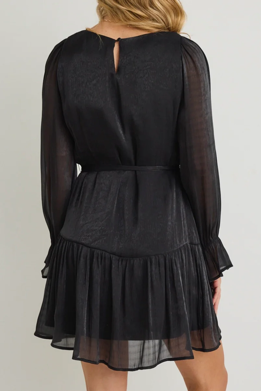 Black Chiffon Long - Sleeve Mini Dress