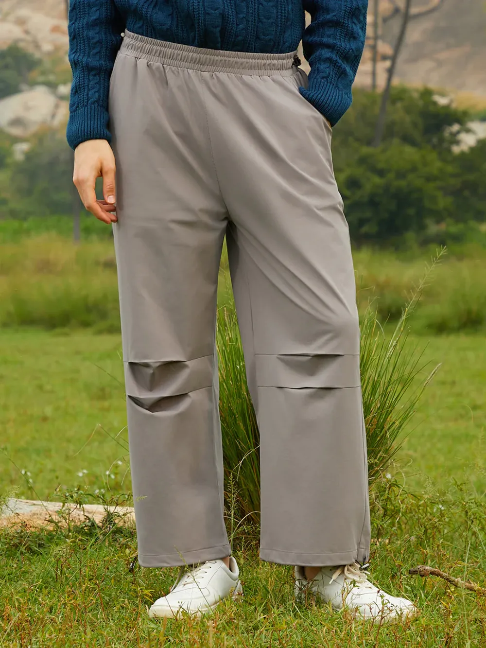 Beige Elasticated Waist Relaxed Trousers