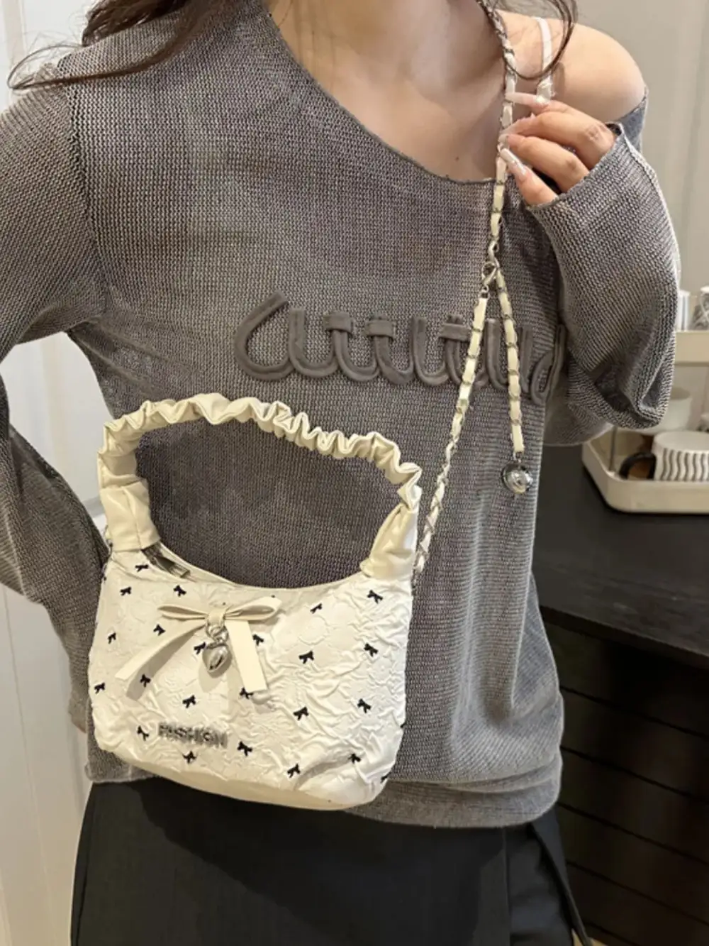 Bow Accent Ruched Crossbody Bag