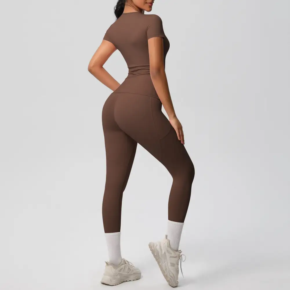Short-Sleeve High-Waist Top, Leggings and Shorts Active Set