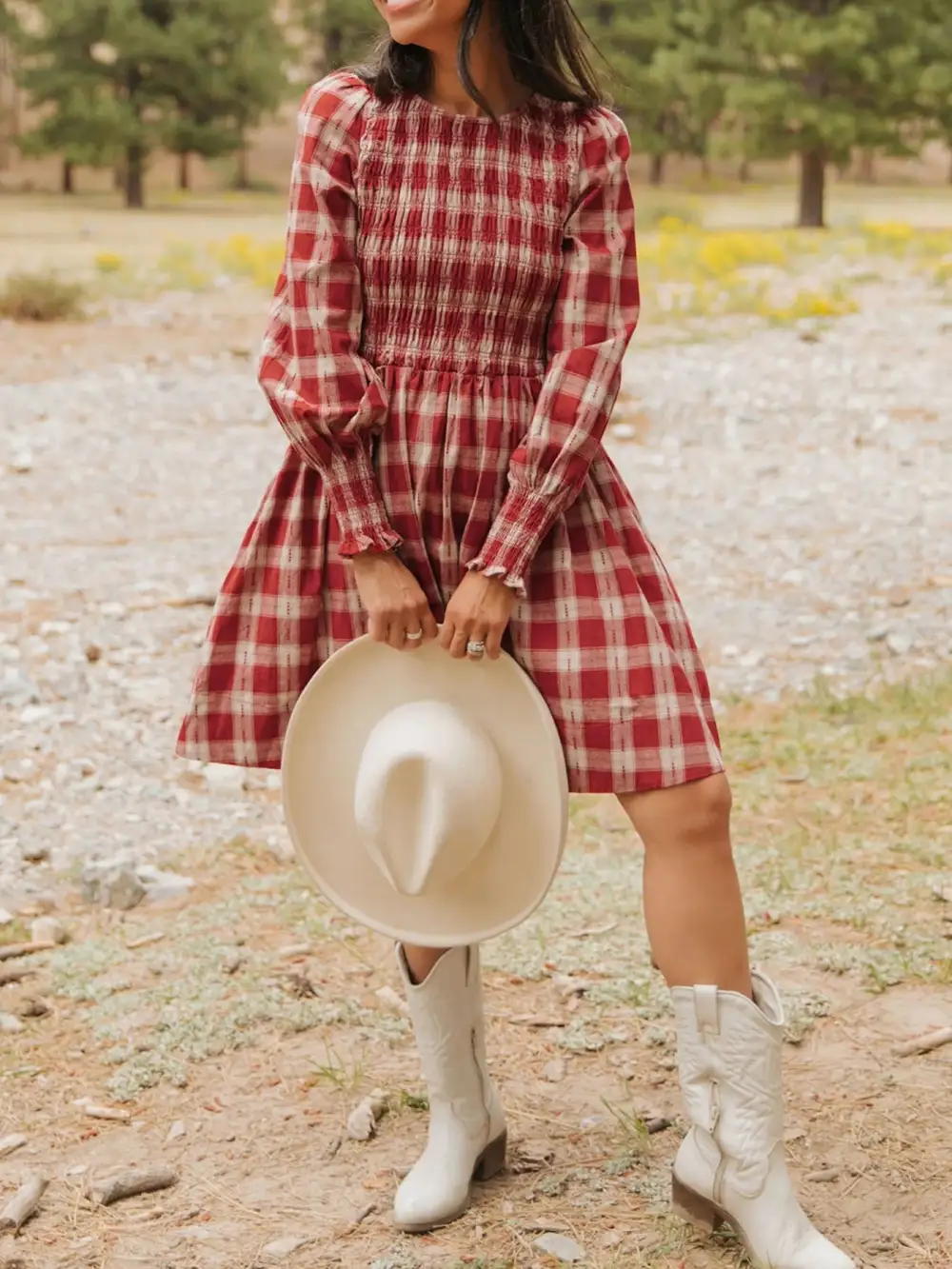 Plaid Printed Smocked Mini Dress
