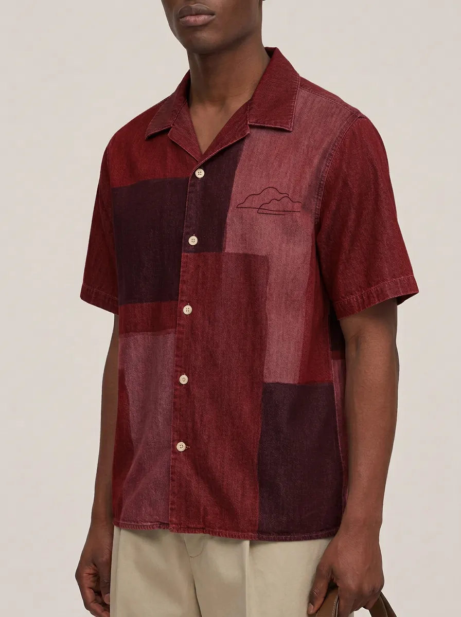 Men's Nature Lover Mountain Line Short Sleeve Denim Shirt