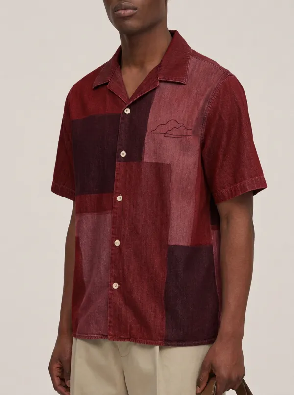 Men's Nature Lover Mountain Line Short Sleeve Denim Shirt