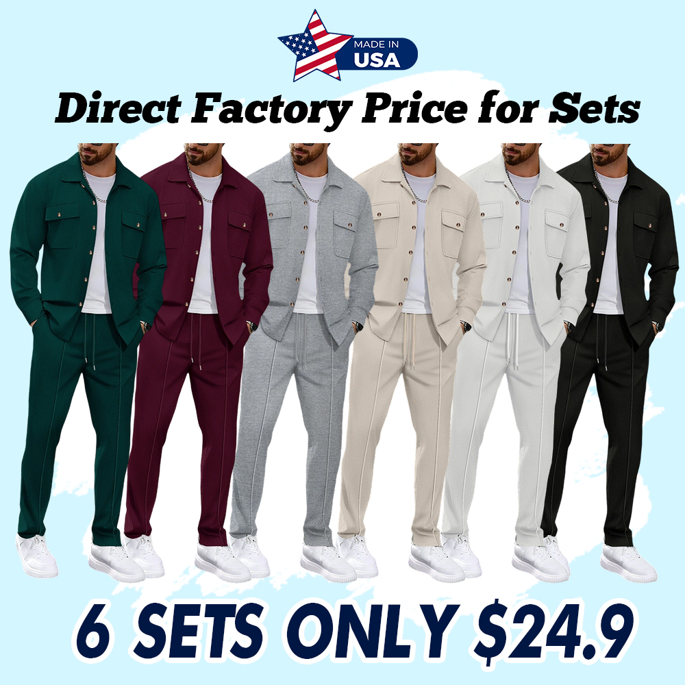 Men's 6-Piece Long Sleeve Shirt & Drawstring Pants Set 🧥 | Casual Tracksuit Outfit for Daily Wear