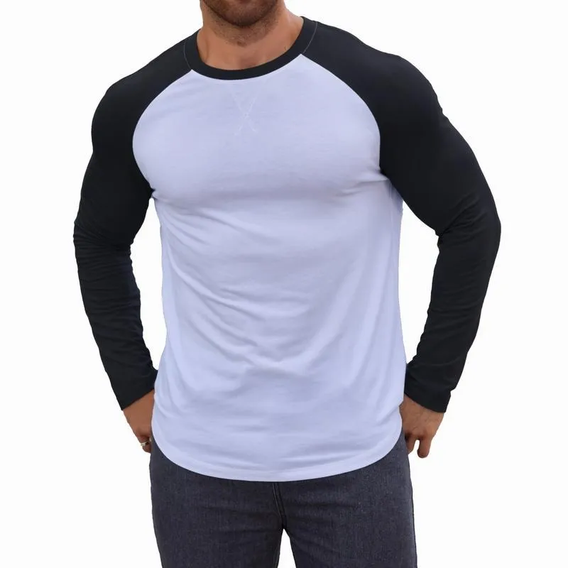 Men's long-sleeved color-blocked slim-fit T-shirt