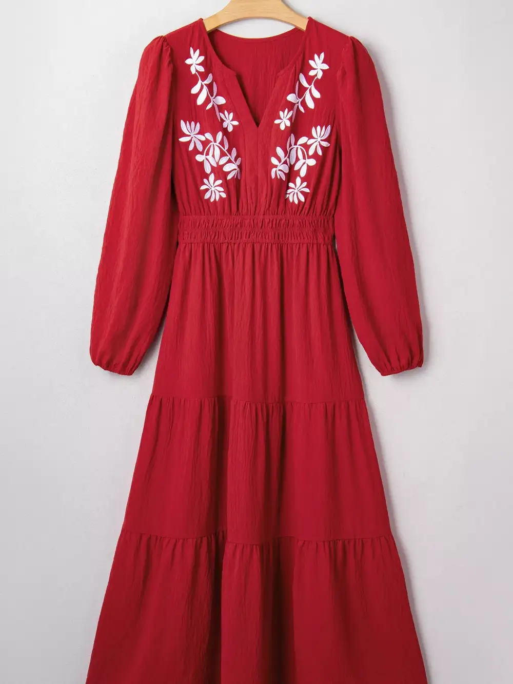 Embroidered Tiered Long Sleeve Maxi Dress