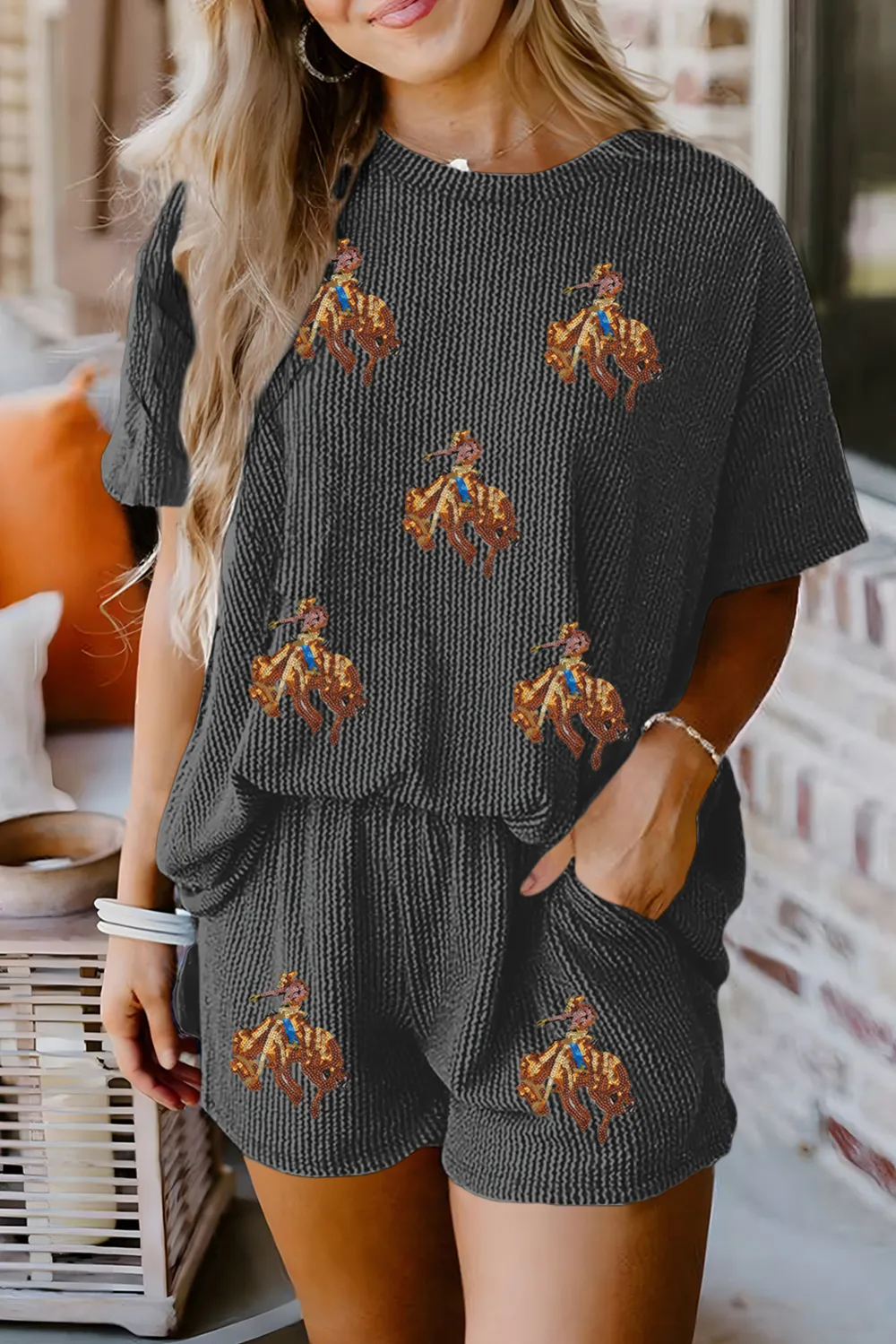Ribbed Relaxed Shorts Lounge Set Fit