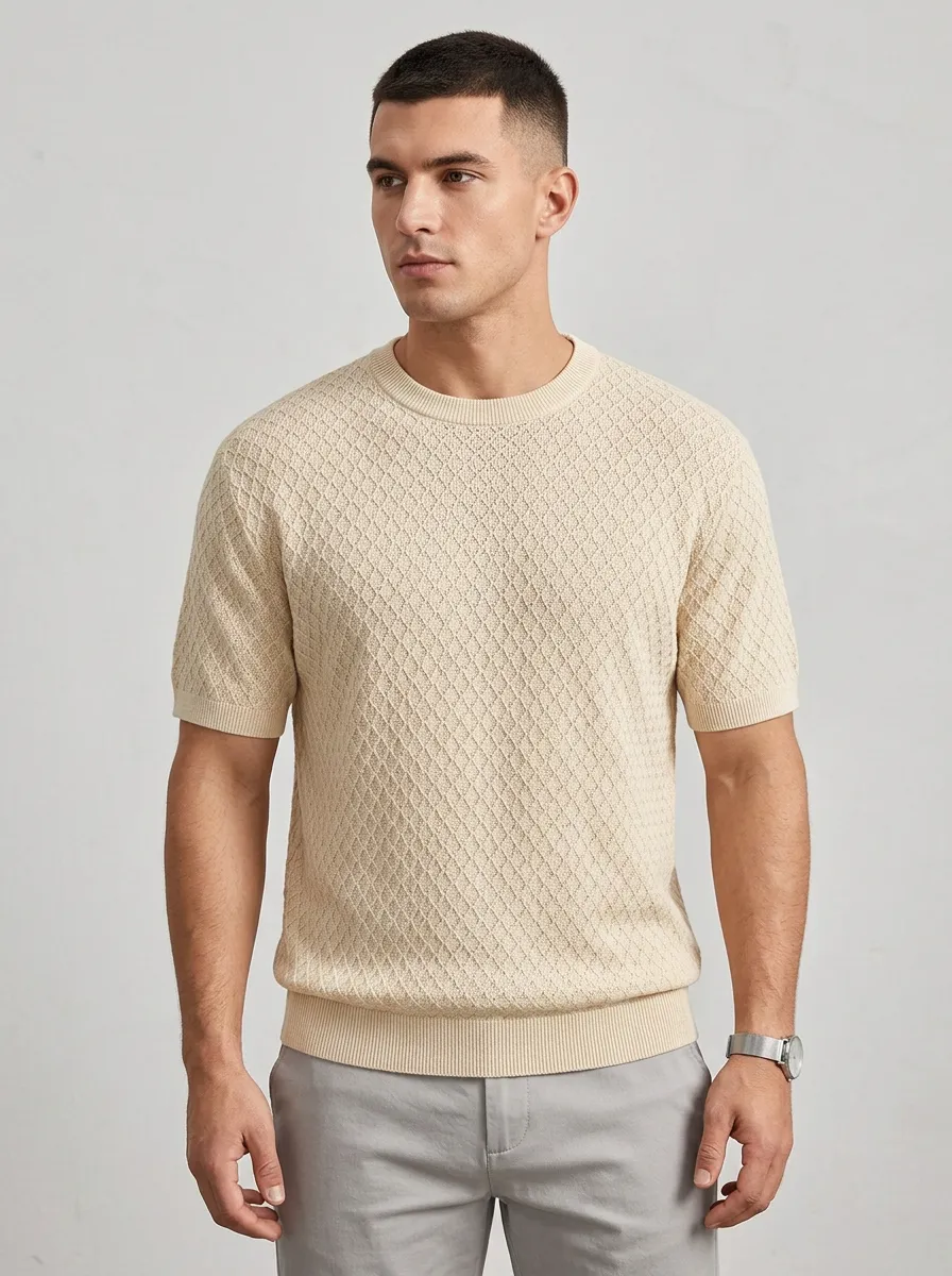 Men's Diamond-Texture Textured Knit T-Shirt