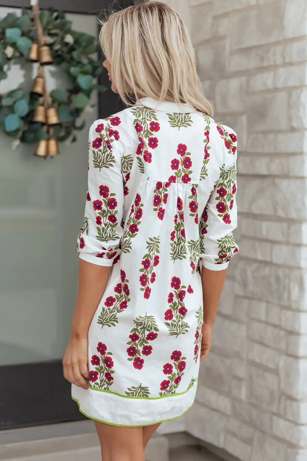 Frilled V Neck Sleeve Loose Dress