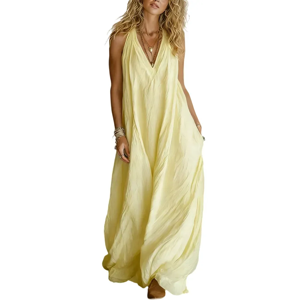 Women's Casual Boho Breeze Halter Maxi Jumpsuit